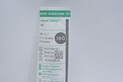 Braun 4251709-02 Introcan Safety Safety IV Cath. PUR 15G x 1-1/4inch, 215ml (x)